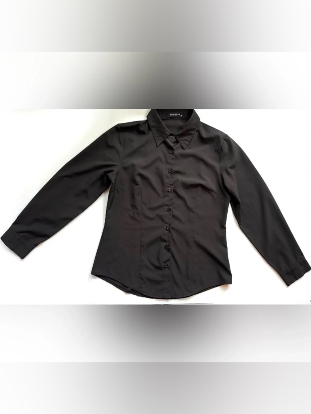 Women's Long Sleeve Classic Collar Button-Up Shirt Black Size M